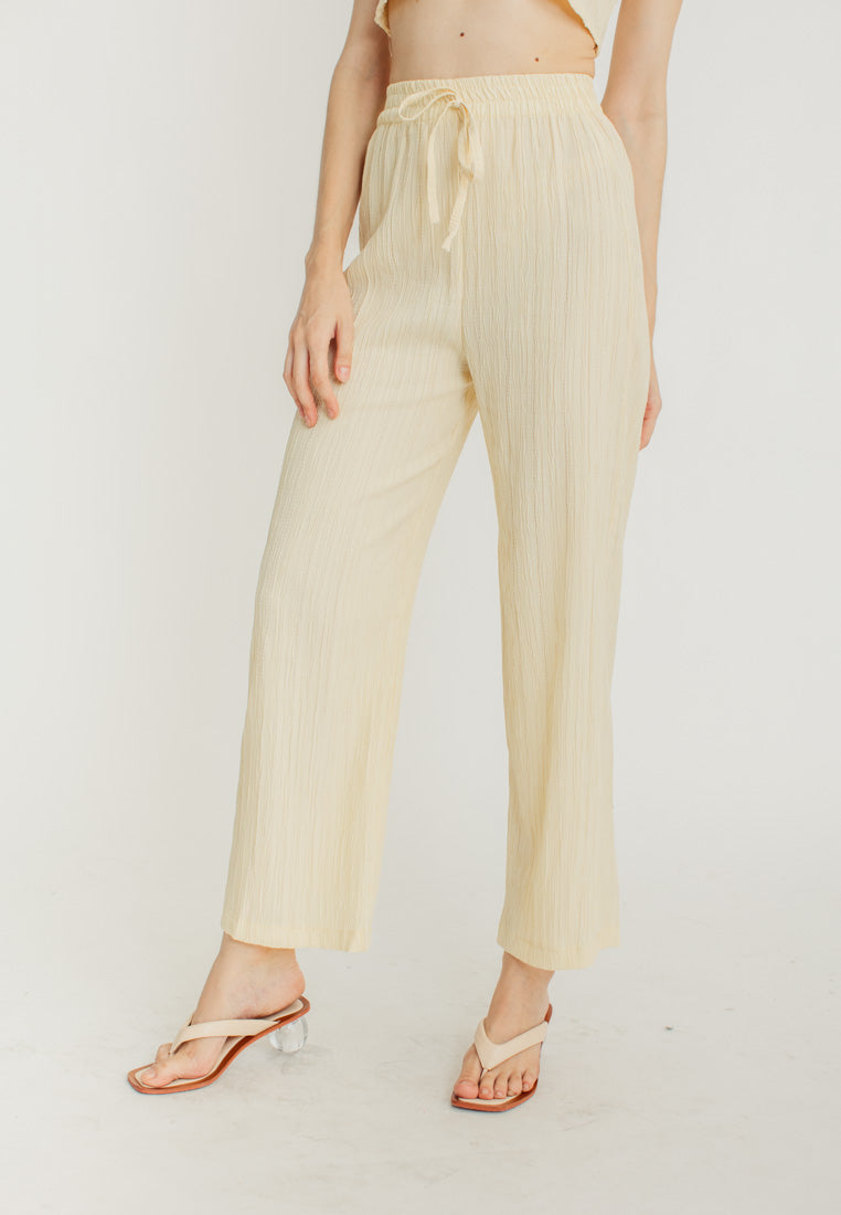 Misty Cream V Neck Sleeveless Crop Top Elastic Waist Straight Cut Culottes Set