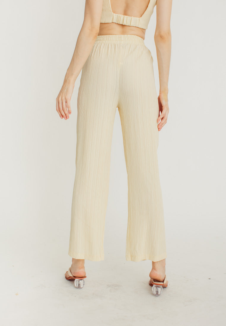 Misty Cream V Neck Sleeveless Crop Top Elastic Waist Straight Cut Culottes Set