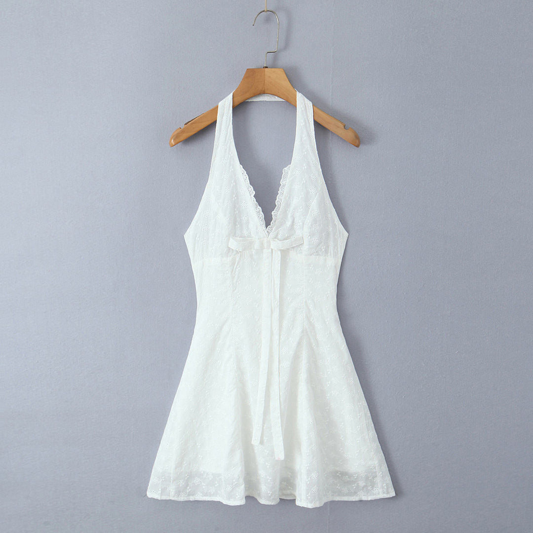 Barrett White Back Hollow Out Sleeveless Halter Mini  Dress