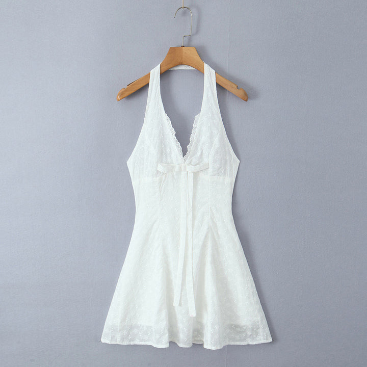 Barrett White Back Hollow Out Sleeveless Halter Mini  Dress