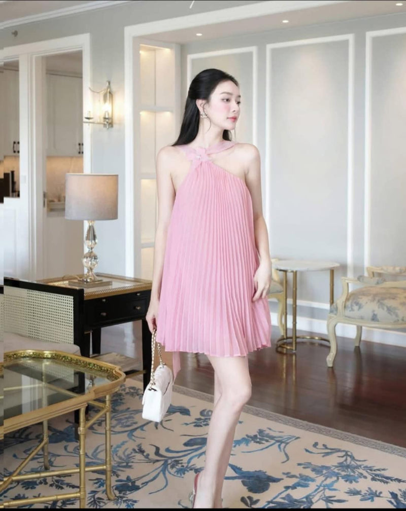 Raya Carnation Pink 2 Way Pleated Mini Dress