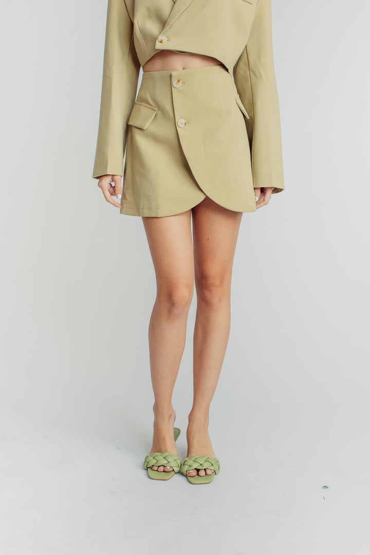 Leona Beige Cropped Blazer Top with Mini Skirt Set