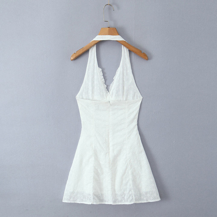 Barrett White Back Hollow Out Sleeveless Halter Mini  Dress