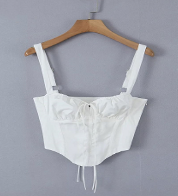 Bethel White V Neck Ruched Tie Bust Sleeveless Crop Top