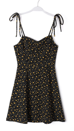 Vichelle Black With Orange Floral All Over Print Self Tie Mini Dress