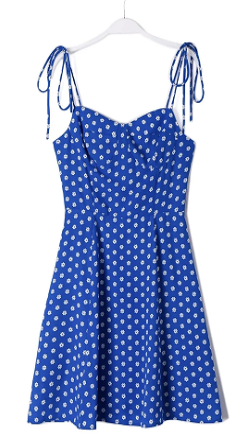 Zora Blue With White Floral All Over Print Self Tie Mini Dress