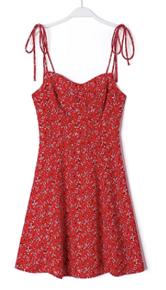 Evia Red Floral All Over Print Self Tie Strap Mini Dress