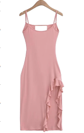 Miciela Pink Sleeveless Sexy Back Ruffled Side Slit Midi Dress