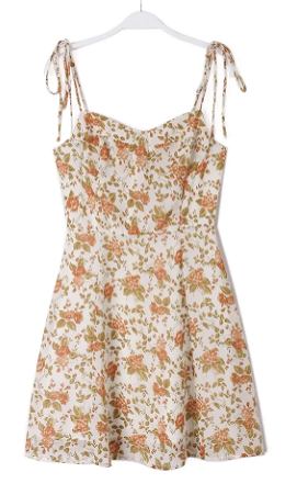 Kielle White with Brown Floral All Over Print Self Tie Srap Mini Dress