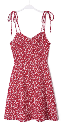 Delara Red With White Floral All Over Print Self Tie Mini Dress