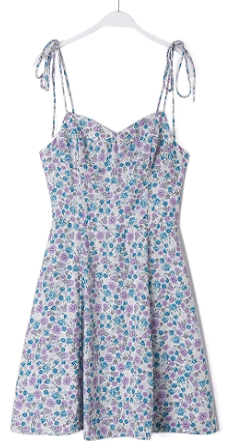 Kamari Blue Floral All Over Print Self Tie Strap Mini Dress