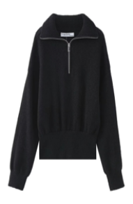 Phil Black V Neck Front Zipper Collar Long Sleeve Sweater Top