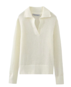Fileo White V Neck Knitted Collar Long Sleeve Sweater Top