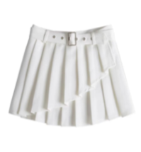 Hirro White Pleated asymmetrical Front Detail with Belt Mini Skirt
