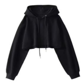 Herra Black Long Sleeves Cropped Drawstring Hoodie Jacket