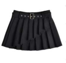 (PRE-ORDER: ETA February 25) Hirro Black Pleated asymmetrical Front Detail with Belt Mini Skirt