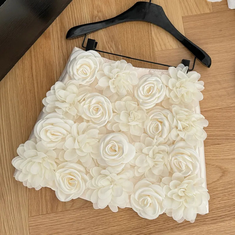Arabella White 3D Flower Mini Skirt