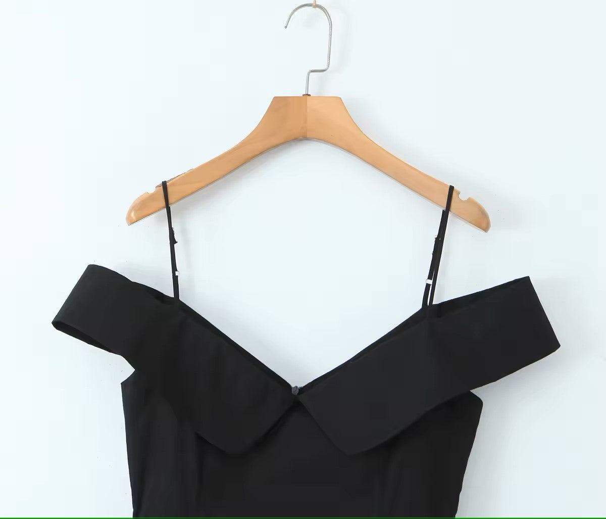 black v neck off the shoulder top
