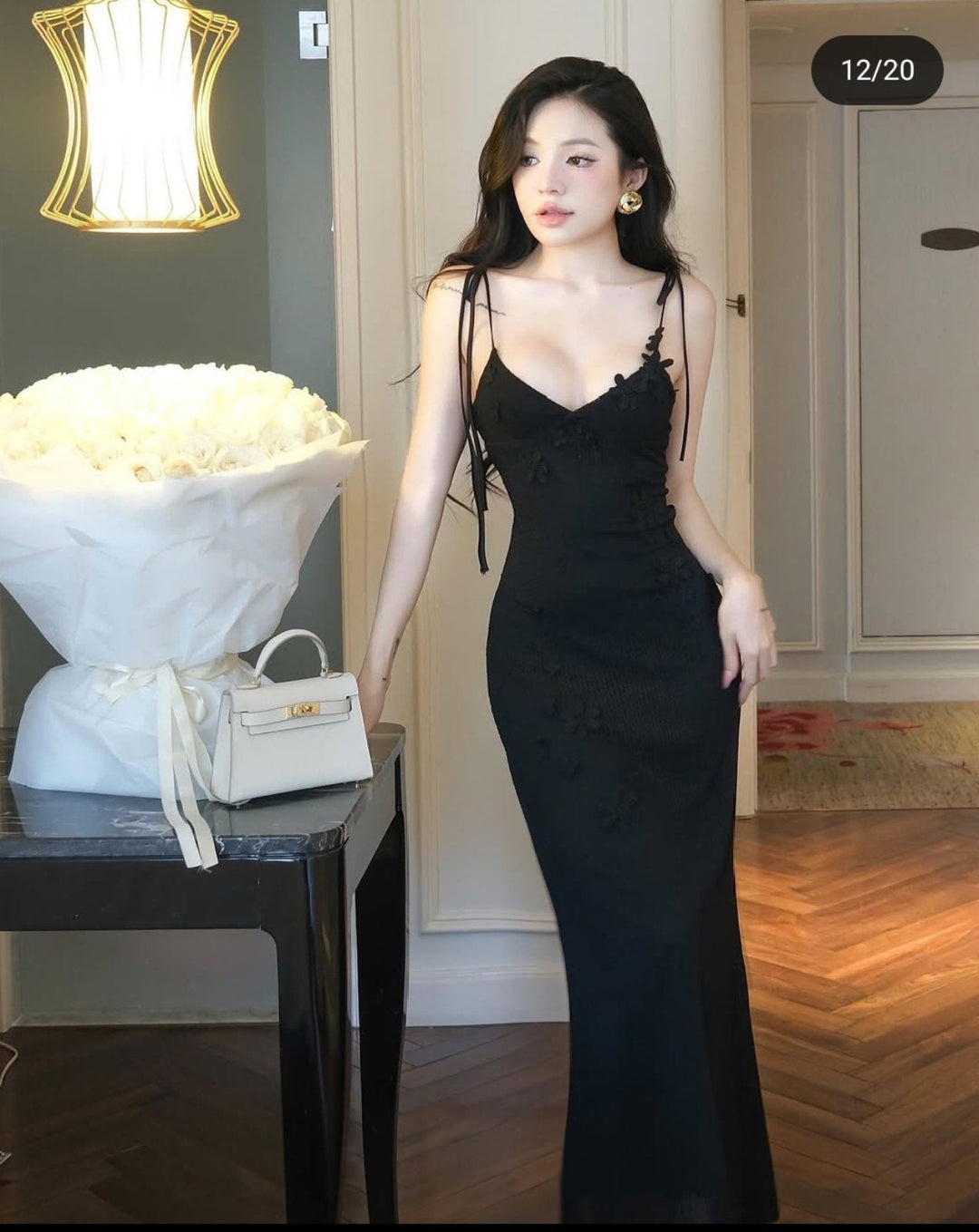 Brynlee Black V-Neck Selftie Knitted Maxi Dress