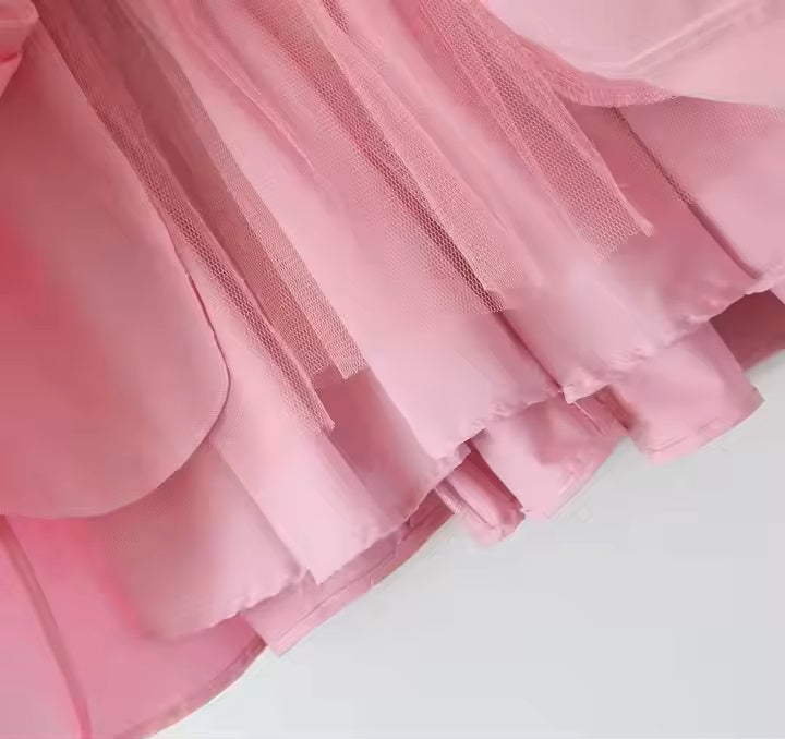 Elanna Pastel Pink Deep V Colar Pleated Mini Dress