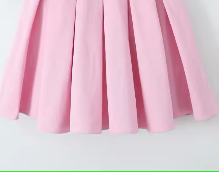 Elanna Pastel Pink Deep V Colar Pleated Mini Dress