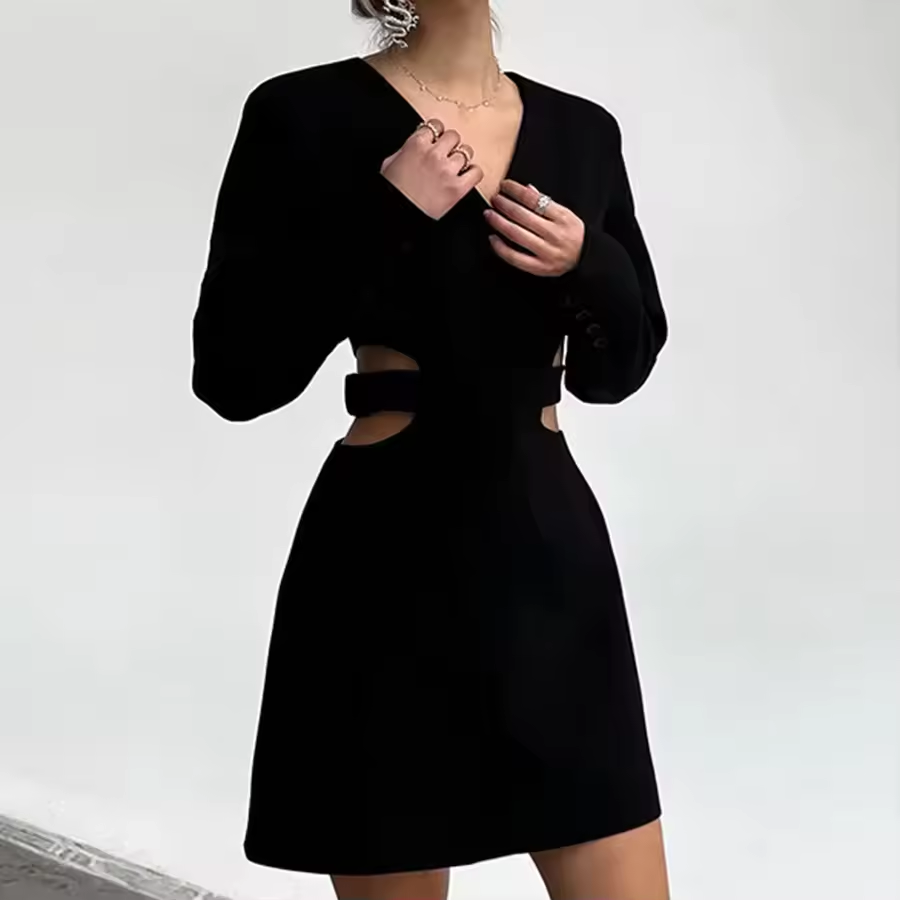 Escada Black Hollow Out Waist And Back One Button Suit