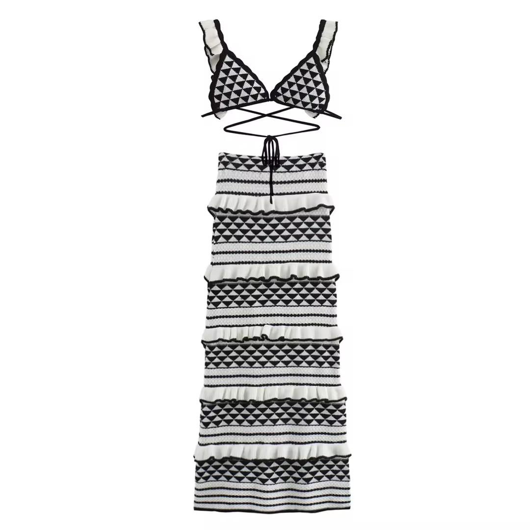 Rabanne Black and White Striped Two Pieces Knitted Set