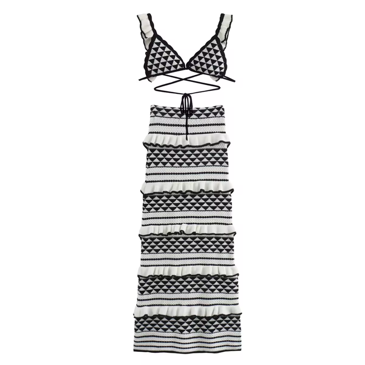 Rabanne Black and White Striped Two Pieces Knitted Set
