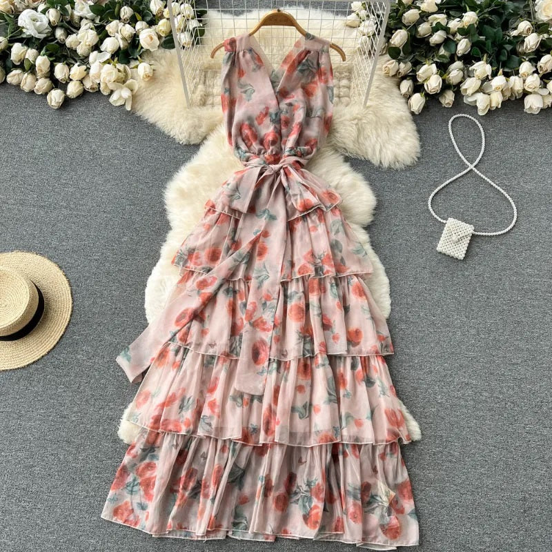 Iscah Multicolor Floral Print Layered Maxi Dress