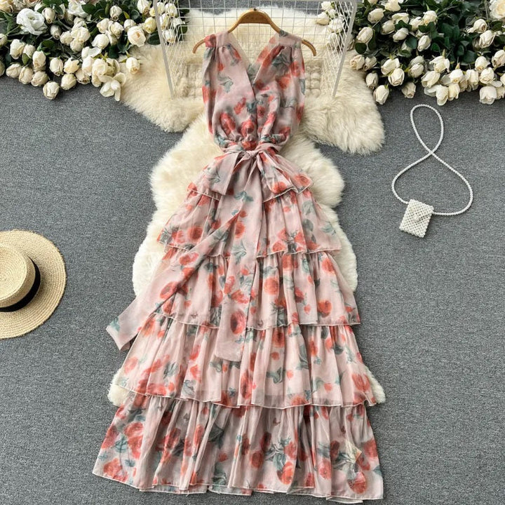 Iscah Multicolor Floral Print Layered Maxi Dress