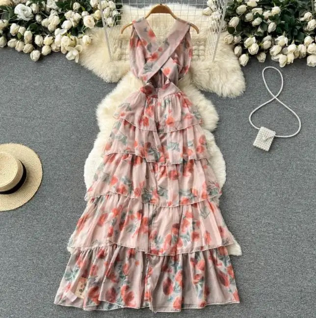 Iscah Multicolor Floral Print Layered Maxi Dress
