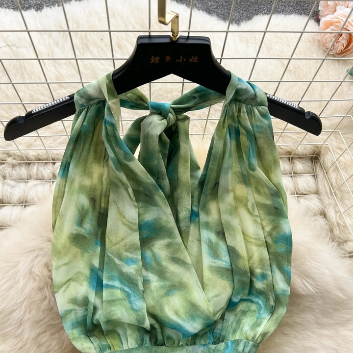 Maryjanes Pine Green Halo Dyed Ruffled Chiffon Maxi Dress