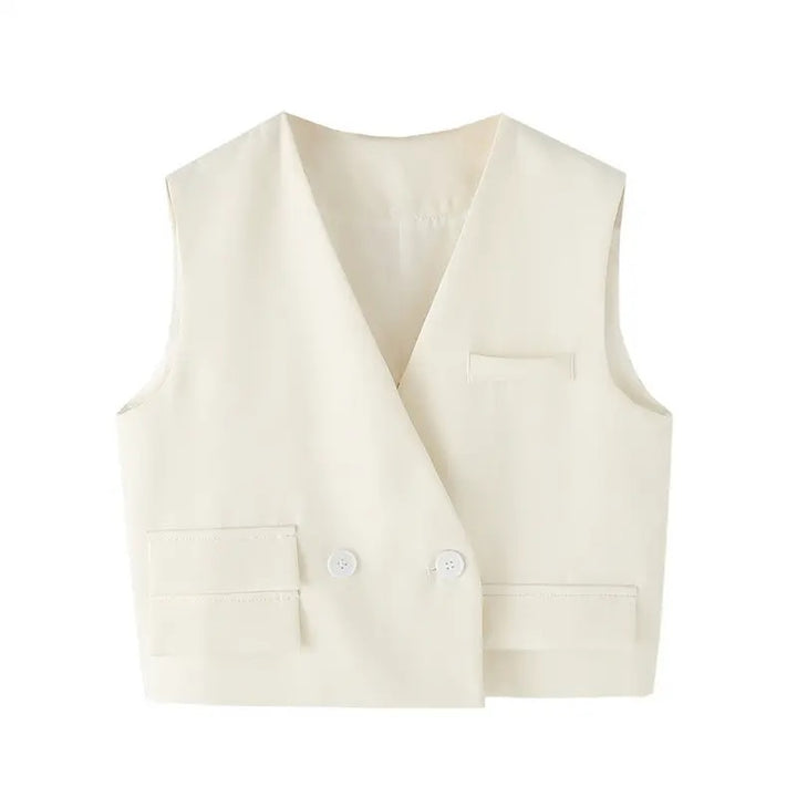 Bennet White Sleeveless V-neck Vest Mini Skirt Two Pieces Set