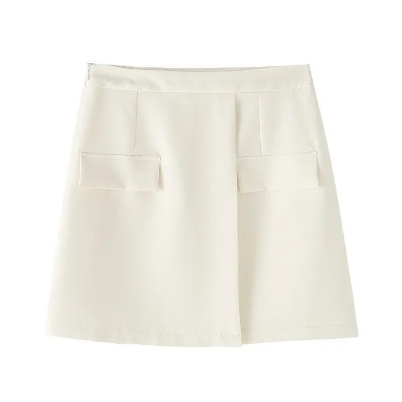 Bennet White Sleeveless V-neck Vest Mini Skirt Two Pieces Set