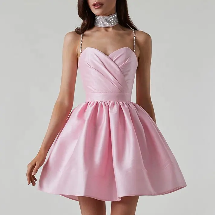 Lois Pink Sweetheart Neck Sleeveless Satin Mini Dress