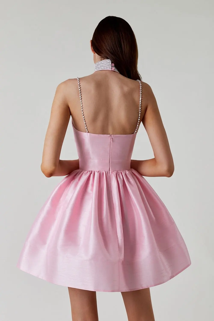 Lois Pink Sweetheart Neck Sleeveless Satin Mini Dress