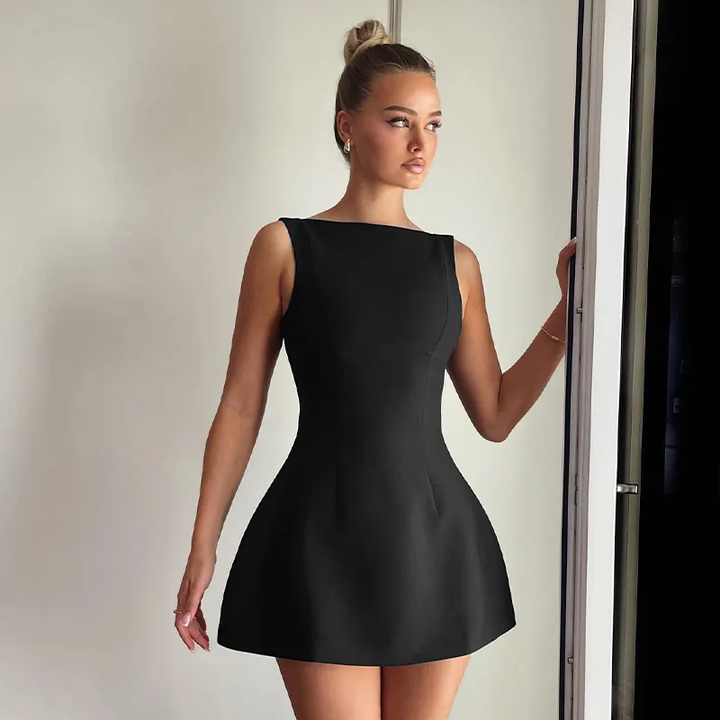 Heloise Black Sleeveless Scoop Back Mini Dress