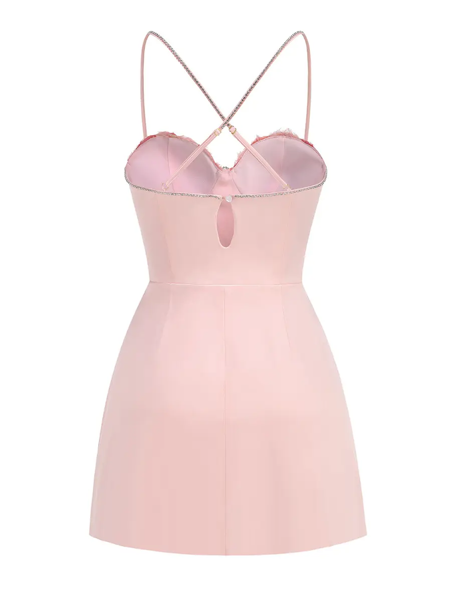 Alessia Pink Sleeveless Criss Cross Back with Flower Detail Mini Dress