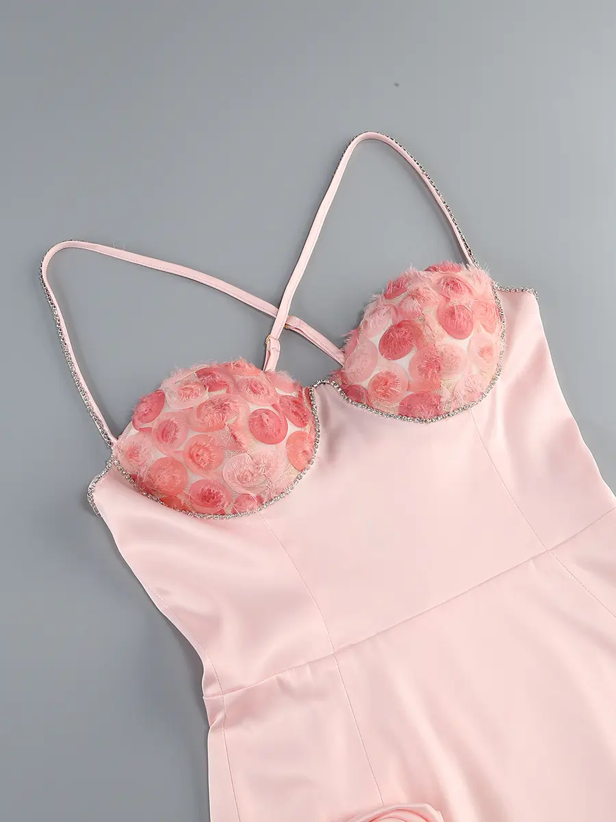 Alessia Pink Sleeveless Criss Cross Back with Flower Detail Mini Dress