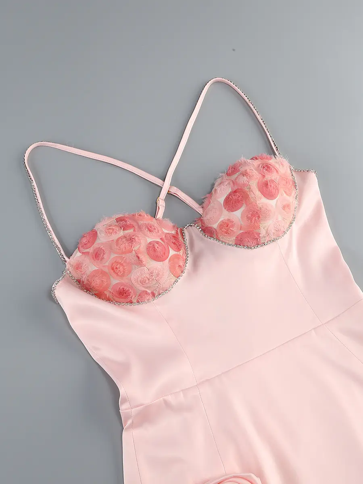 Alessia Pink Sleeveless Criss Cross Back with Flower Detail Mini Dress