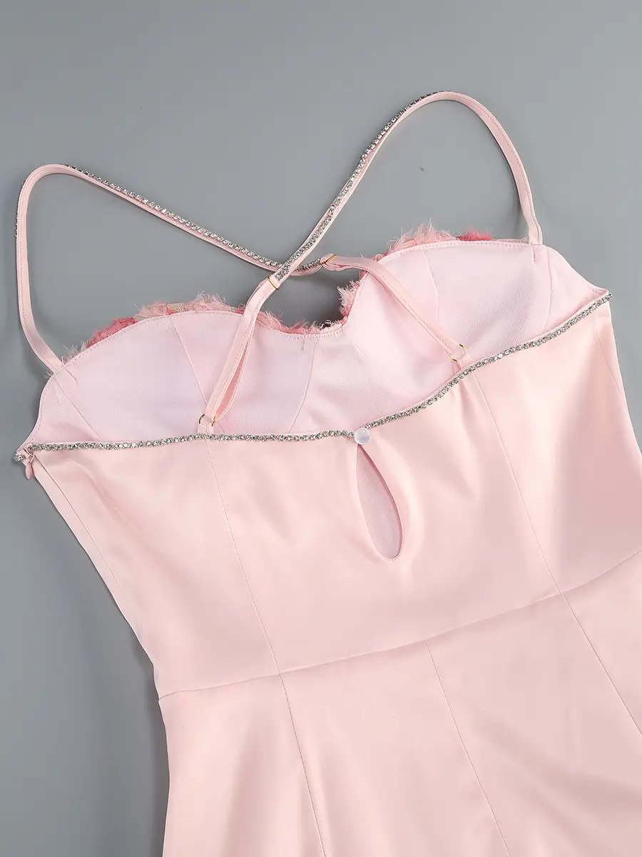 Alessia Pink Sleeveless Criss Cross Back with Flower Detail Mini Dress