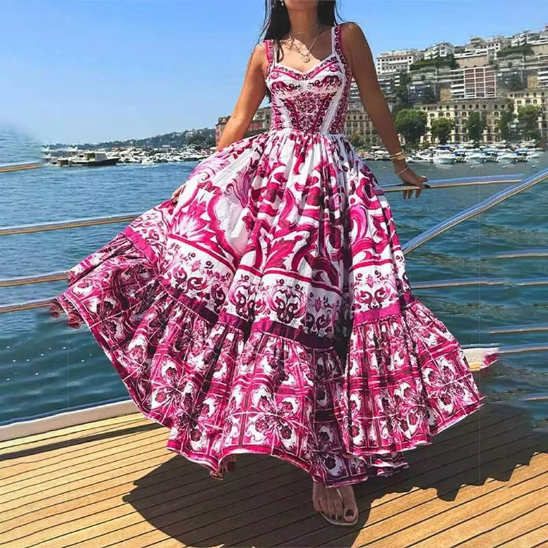 Boudicca Red Sleeveless Bohemian Print Midi Dress