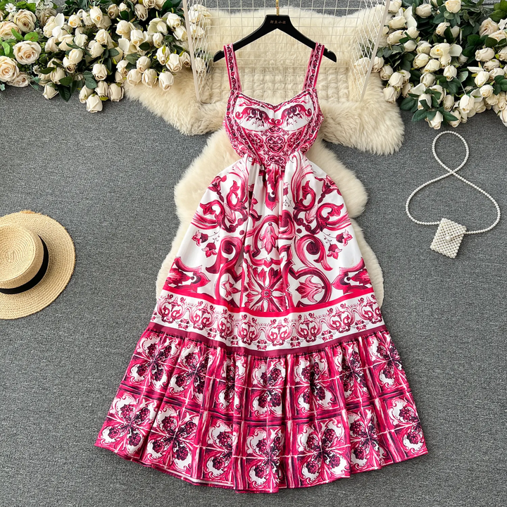 Boudicca Pink Sleeveless Bohemian Print Midi Dress
