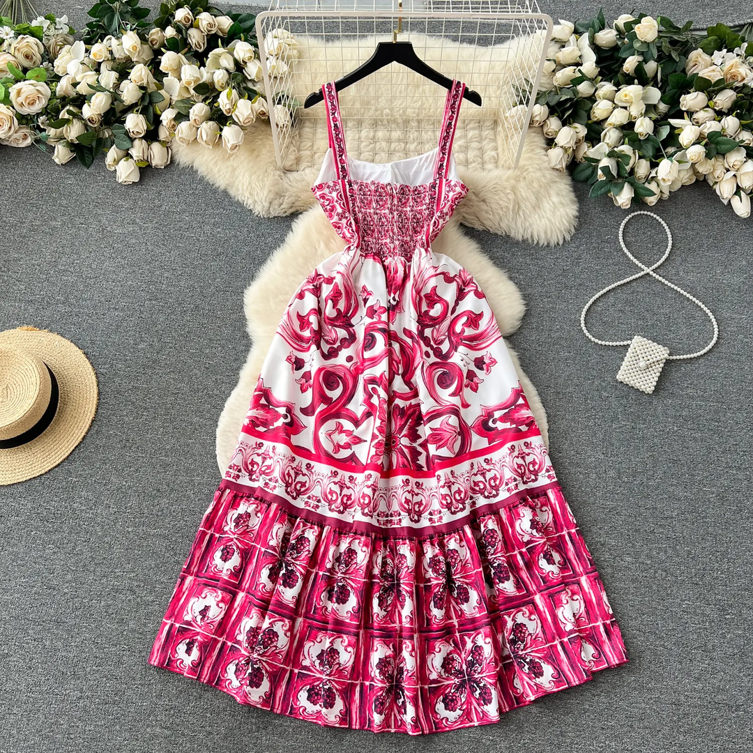 Boudicca Pink Sleeveless Bohemian Print Midi Dress