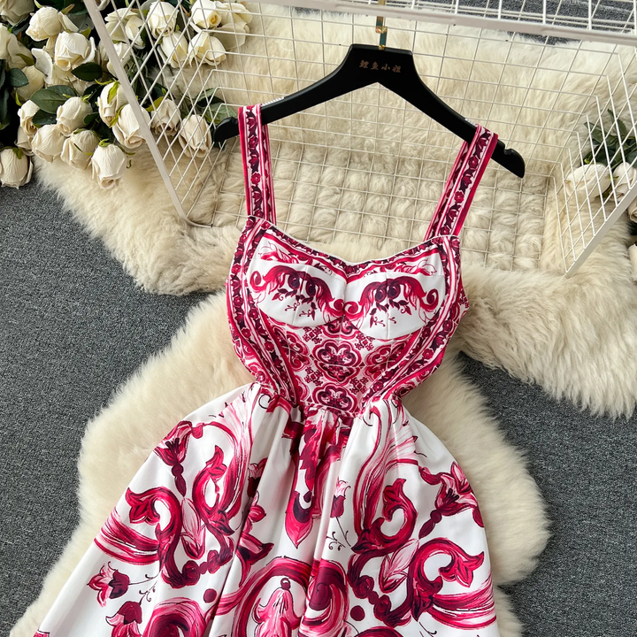 Boudicca Pink Sleeveless Bohemian Print Midi Dress