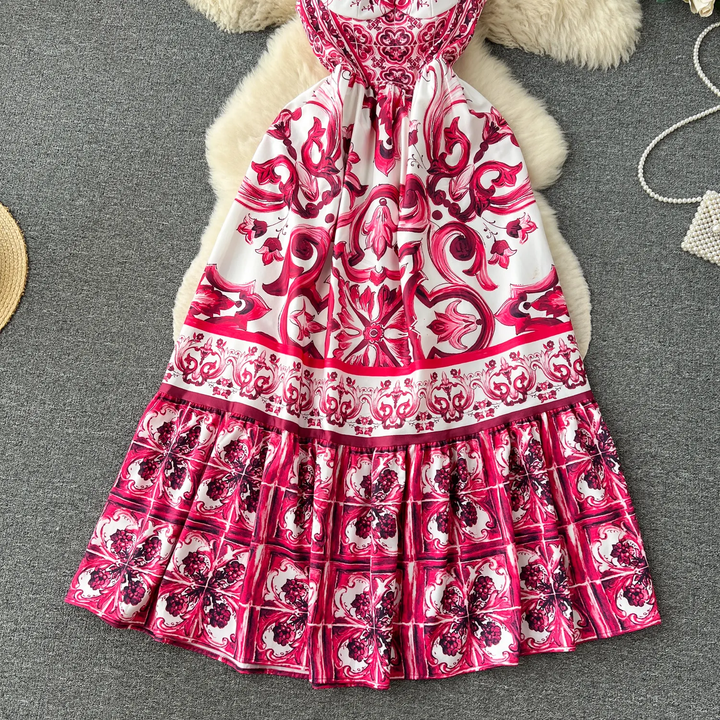 Boudicca Pink Sleeveless Bohemian Print Midi Dress