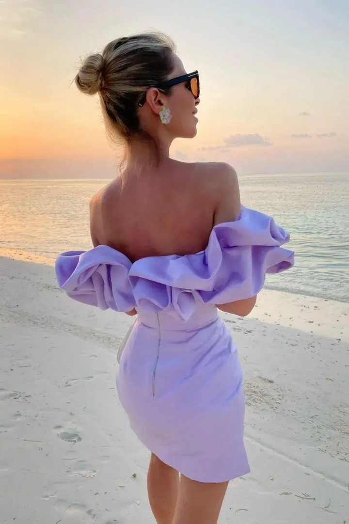 Hadassah Lilac Off Shoulder Ruffled Mini Dress