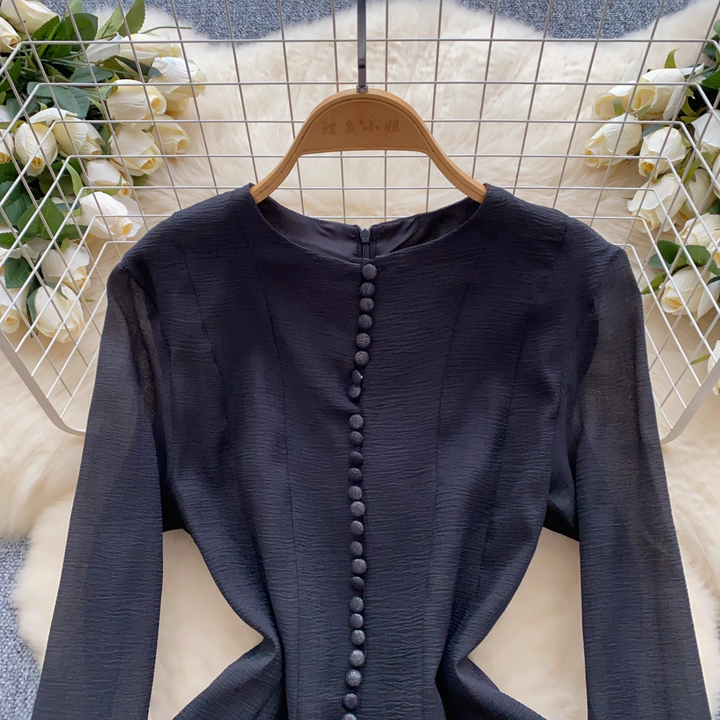 Antonella Black Ruffled Lace Long Sleeves Mini Dress