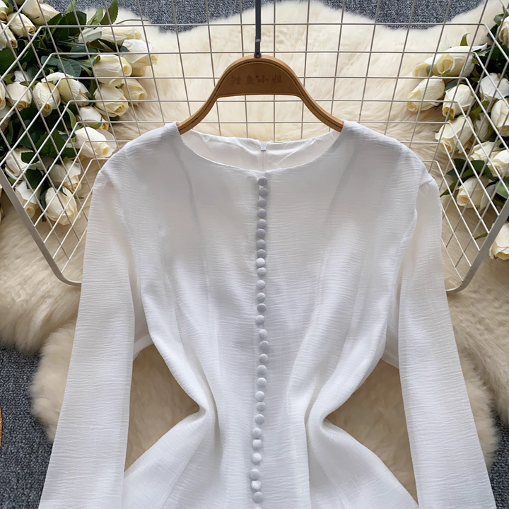 Antonella White Ruffled Lace Long Sleeves Mini Dress