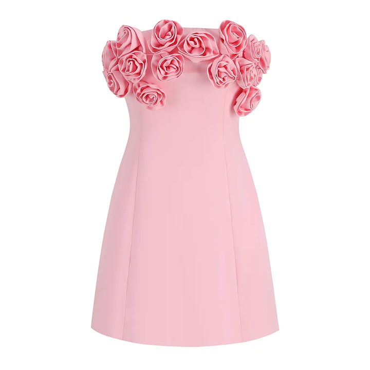 Kali Pink Tube 3D Flower Corset Back Mini Dress